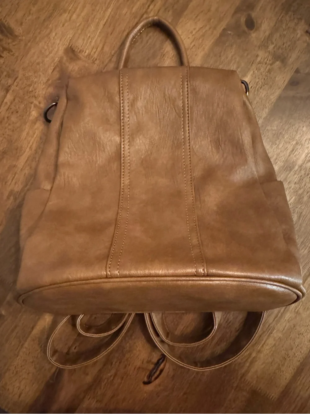 Leather Tote Backpack in Tan - Unbranded